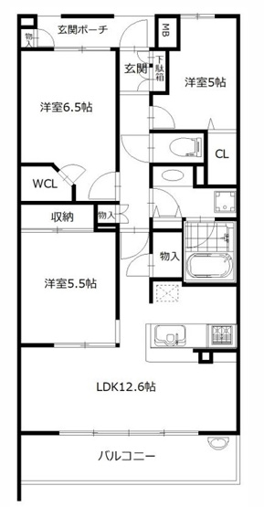 【間取り】 | パークホームズ湘南茅ヶ崎海岸 | 3LDK（専有面積：75.02㎡、バルコニー面積：12.00㎡）