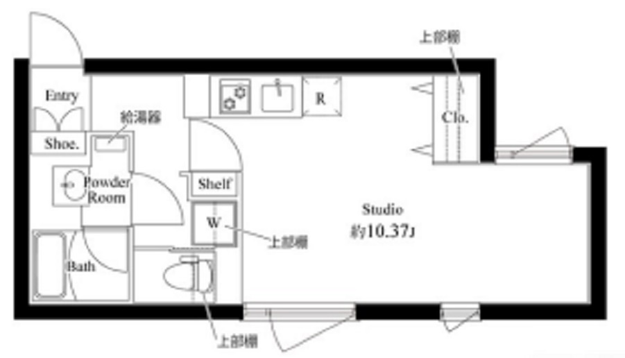 プラティーク下丸子の間取り|北東向き角部屋の1R洋室10.37帖
