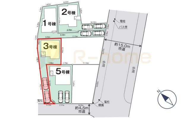 土浦市中央2丁目1期　新築戸建て　3号棟の区画図|大きなお買い物だからこそ、メリット・デメリットを伝えさせて頂きます。
R-homeにお任せください♪