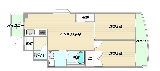 大阪市淀川区東三国６丁目の賃貸マンションの間取り