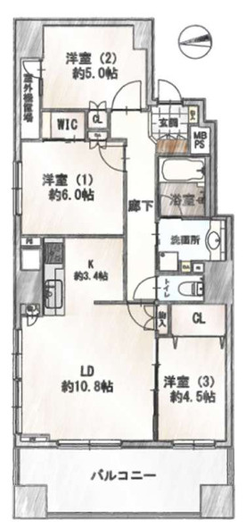 ライオンズ川越新富町　中古マンションの間取り