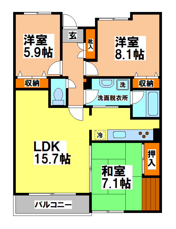武蔵野市境１丁目の賃貸マンションの間取り