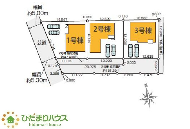 【間取り】 | 水戸市元吉田町7期　新築戸建　3号棟 | 前面道路が広く、車の出し入れしやすい。