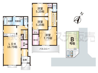【間取り】 | 生駒市真弓２丁目の新築一戸建 全２区画 | Ｂ号地間取図