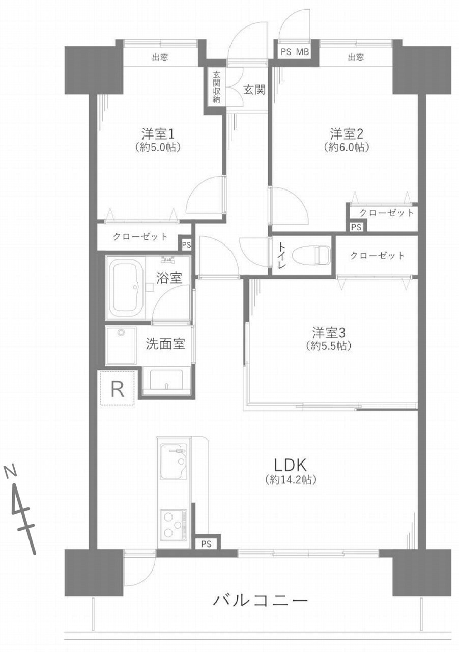 プラゼール練馬高野台の間取り|3LDK 専有面積65.67m2 バルコニー面積10.72m2
各居室に十分なスペースと収納力を確保しており、プライベートな時間も大切にしていただけます。子育てファミリーにも非常におすすめの環境です。