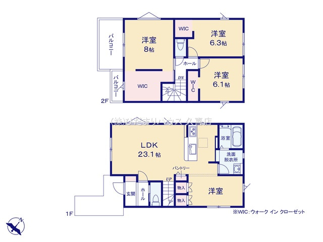 蓮田市馬込1期　新築一戸建て　01　クラフトピットの間取り|3つのWIC完備でタンスいらずの衣類収納が叶います！