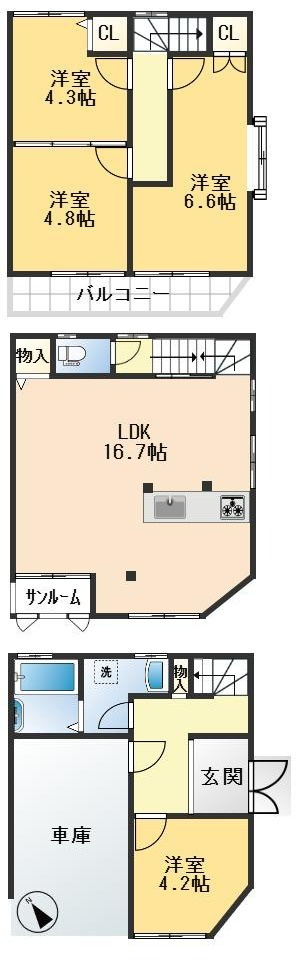 吹田市川岸町　中古戸建の間取り