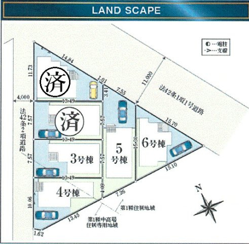 昭島市昭和町4丁目　新築戸建全6棟の区画図