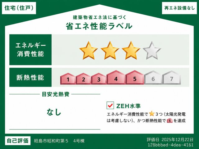昭島市昭和町4丁目　新築戸建全6棟の省エネ性能ラベル|ZEH水準＆断熱性能等級5！快適性と省エネ性を兼ね備えた住まい。