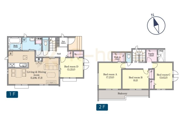 我孫子市並木9丁目　新築戸建て　A号棟の間取り|4LDK＋WIC＋ファミリークローゼット、土地面積173.91m2、建物面積103.50m2