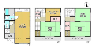 【間取り】 | 尼崎市武庫川町２丁目中古テラスハウス | 南向きで陽当たり良好な３SLDKの間取りです♪ファミリー様にもおすすめです！！