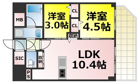 【間取り】 | エスリードレジデンス ザ・グラン南堀江 仲介手数料無料