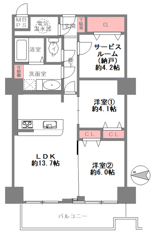 パレロワイヤル順慶町の間取り