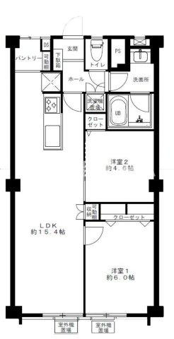 京橋第2コーポの間取り|2LDKです