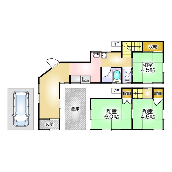 【間取り】 | 萩乃町2丁目3-12貸家