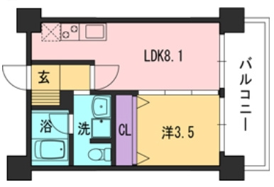コンダクト福岡東の間取り|出窓ナシのタイプのお部屋です。