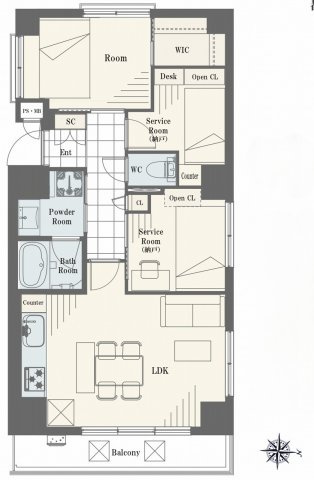 カーム・デイズ吾妻橋の間取り|3LDK 専有面積54.72m2 バルコニー面積5.96m2の間取り図。各居室にしっかりとした収納が備わっており、空間を無駄なく有効活用できます。ファミリー層にも大変おすすめできる機能的な住空間です。