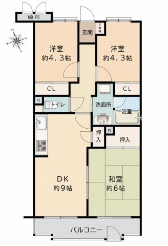 【間取り】 | ライオンズヒルズ東戸塚　閑静な住宅街で住環境良好/オートロック完備/57㎡超の3DK