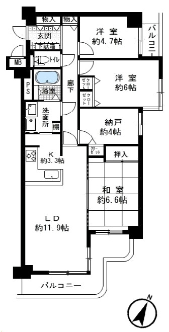 芦屋市浜町の賃貸マンションの間取り