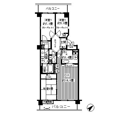 芦屋市東芦屋町の賃貸マンションの間取り