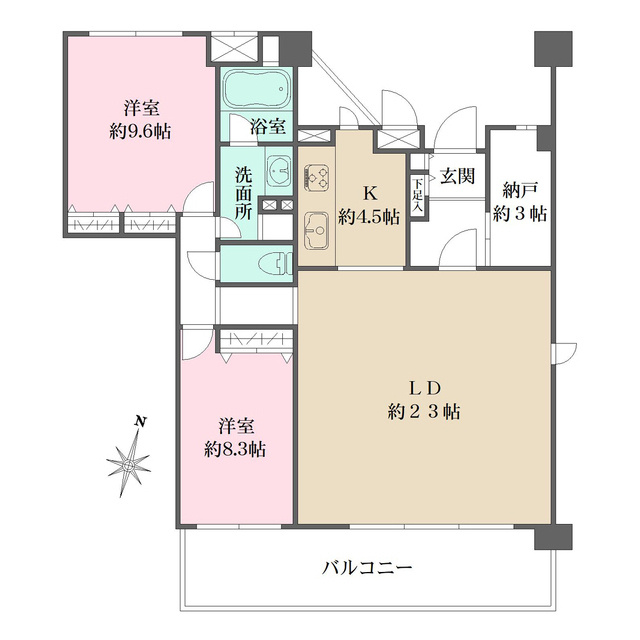 芦屋市朝日ケ丘町の賃貸マンションの間取り