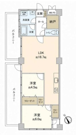 【間取り】 | 平戸町ハイツ/最上階角部屋/リフォーム履歴あり/2面バルコニー！