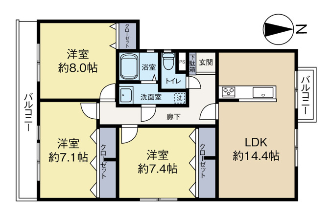 新檜尾台第2次住宅1号棟　3階の画像