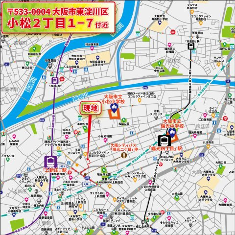 【地図】 | 東淀川区小松２丁目　建築条件無し売土地♪ | 【現地案内地図】
〒533-0004
大阪市東淀川区小松2丁目1-7付近