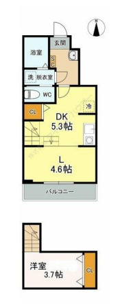 【間取り】 | ルミエール・エタンセルｓｉｘ | メゾネットタイプですので広々使用可能です。
