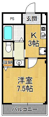 エスポワール北村の間取り|★洋室８帖の１Ｋ！★