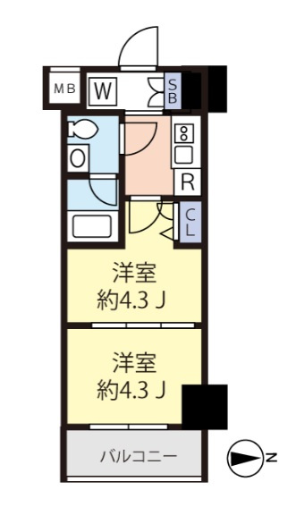 スパシエ蒲田グランドタワーの間取り|東向きバルコニーの