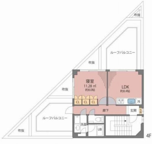 メゾン・ド・リカの間取り|ルーフバルコニー2ヶ所！解放感ある1LDKお探しの方に！