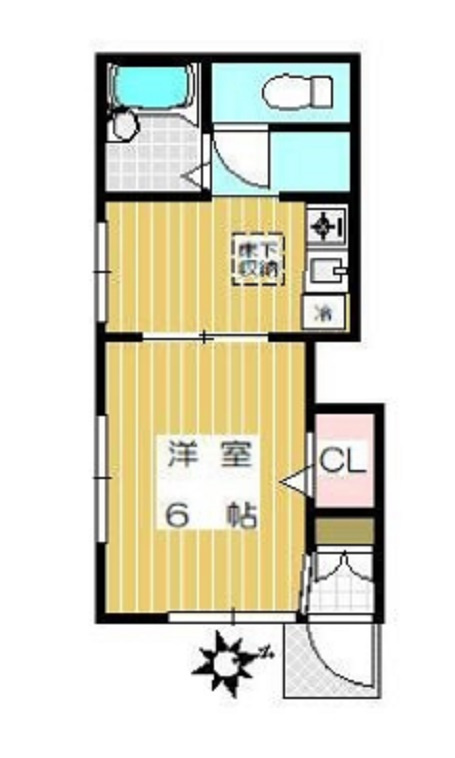 ハピネス蒲田の間取り|東向き南東角部屋1DKちっくなキッチンスペース広めな1Kバストイレ別
テレワークや小さなダイニングテーブル等食事スペースが欲しい方に！