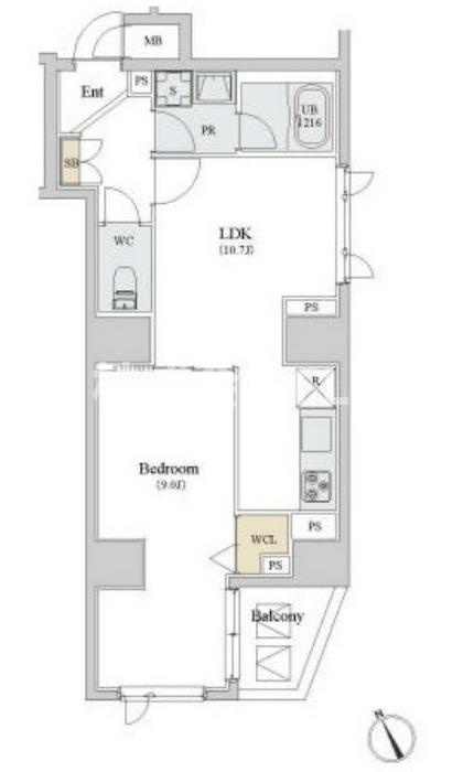 港区新橋５丁目の賃貸マンションの間取り