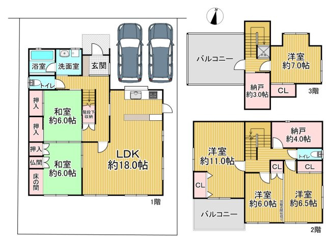 津島市鹿伏兎町上春日台戸建の間取り