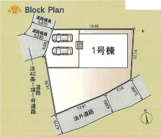 新築　高崎市吉井町吉井第４　クレイドルガーデン　１号棟の区画図|1号棟　区画図　西側接道幅員約6.5ｍ
