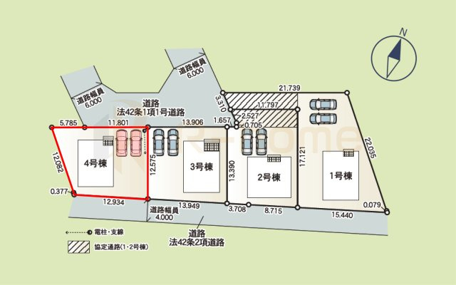 土浦市高岡第3　新築戸建て　4号棟の区画図|大きなお買い物だからこそ、メリット・デメリットを伝えさせて頂きます。
R-homeにお任せください♪