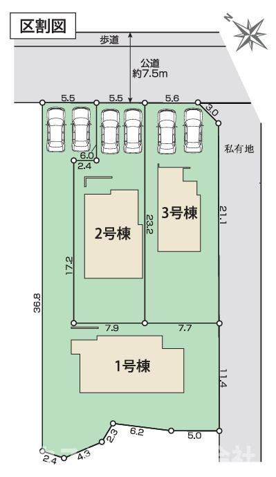 八王子市兵衛 新築戸建ての区画図|ゆとりのある敷地面積を確保した区画です！お車の駐車スペースもしっかりと備えており、毎日のお出かけもスムーズに行えます。周辺は落ち着いた住宅街で、子育て世代のご家庭も安心してお住まいいただけます☆
