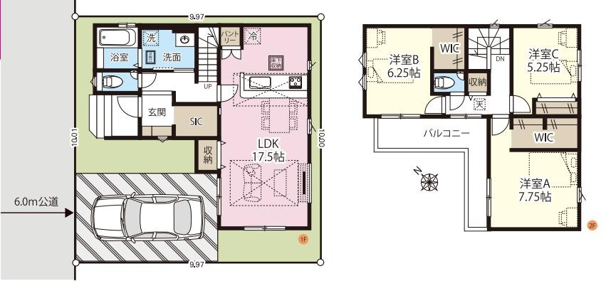 白岡市小久喜９期　新築一戸建ての間取り|SIC、WIC、パントリーなど収納豊富で物の置き場に困らない間取り♪