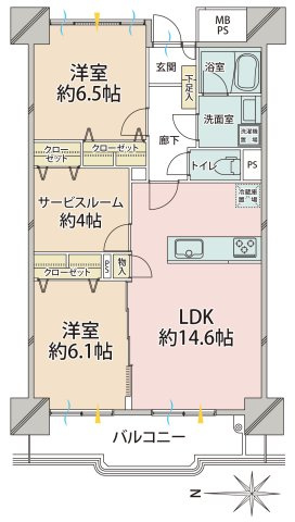 ■2LDK+S、専有面積：69.45平米、バルコニー面積：9.14平米