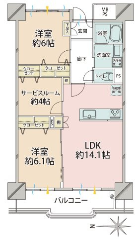 ■2LDK+S、専有面積：69.45平米、バルコニー面積：9.14平米