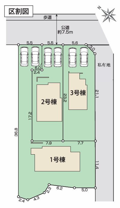 八王子市兵衛 新築戸建ての区画図