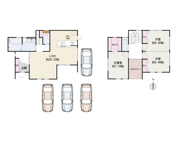 阪南市桃の木台7丁目　中古戸建の間取り|南西角地　土地61坪　建物31.4坪　平成21年築　リフォーム済　2380万円