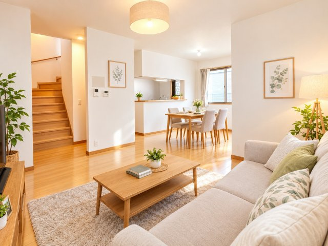 阪南市桃の木台7丁目　中古戸建の居間・リビング|家具はAIによる配置イメージです。配置されている家具・小物は販売内容に含まれません