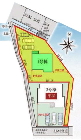 新築　伊勢崎市山王町2期　GRAFARE　１号棟の区画図|1号棟　区画図　北側接道幅員約6.5ｍ			
	

