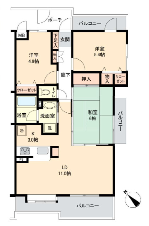 コスモ鶴瀬の間取り|3LDK