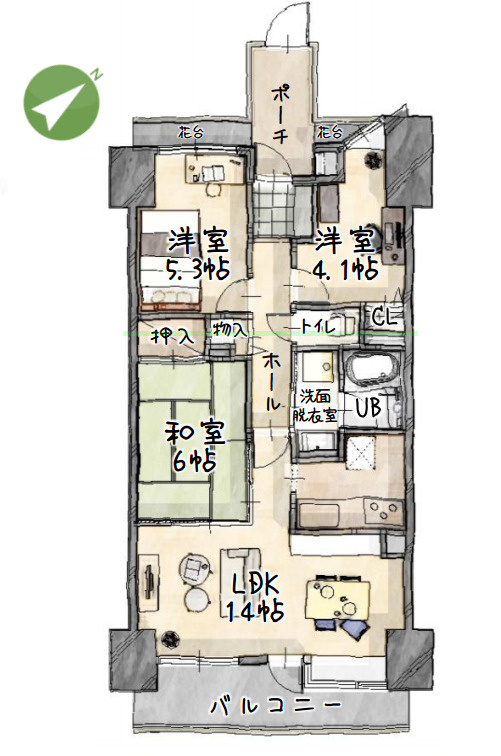 コスモ上福岡プレステージの間取り|3LDK