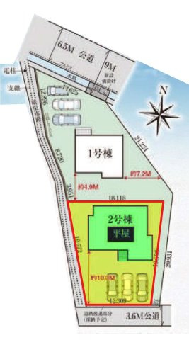 新築　伊勢崎市山王町2期　GRAFARE　2号棟の区画図|2号棟　区画図　南側接道幅員約3.6ｍ			
	

