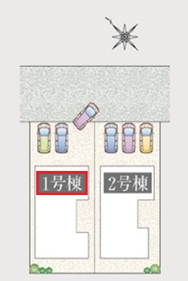 入間市久保稲荷3丁目・全2棟　新築一戸建　1号棟の区画図|【全2棟・1号棟】
並列駐車3台可能です。