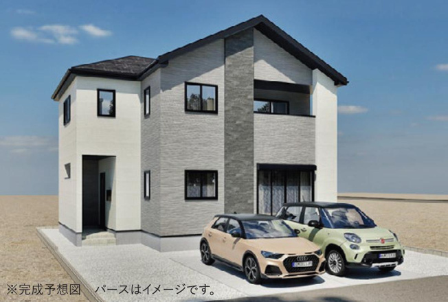 【外観パース】 | 土浦市真鍋10期　新築戸建 | 小中学校まで、それぞれ徒歩12分圏内！